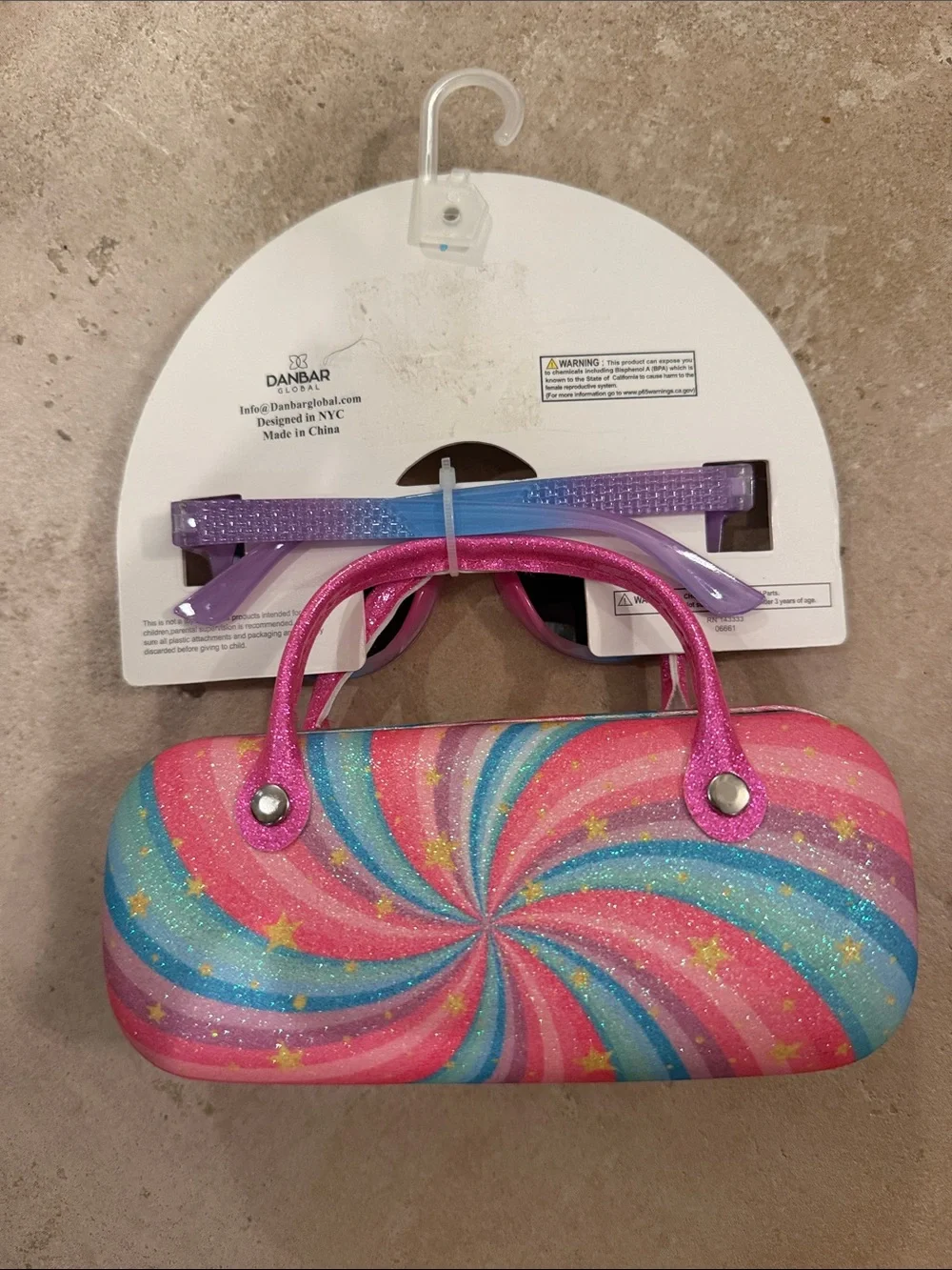 Brand New Sunnies Kids Round Sunglasses with Rainbow Swirl Case